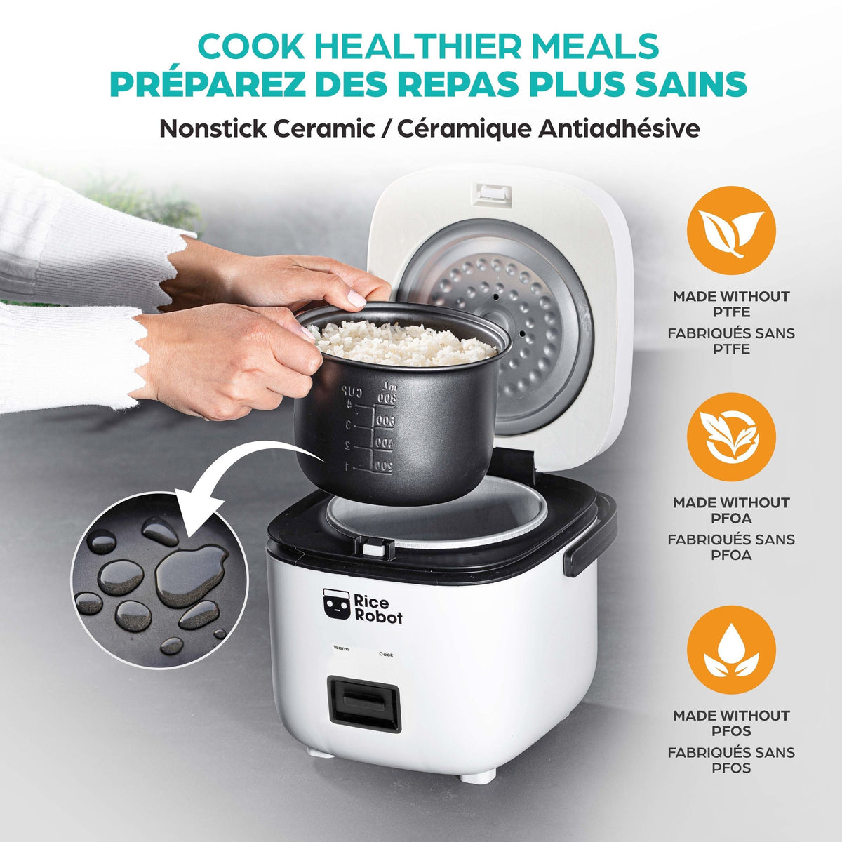 As Seen On TV Ceramic Nonstick Rice Cooker, White, 1-qt