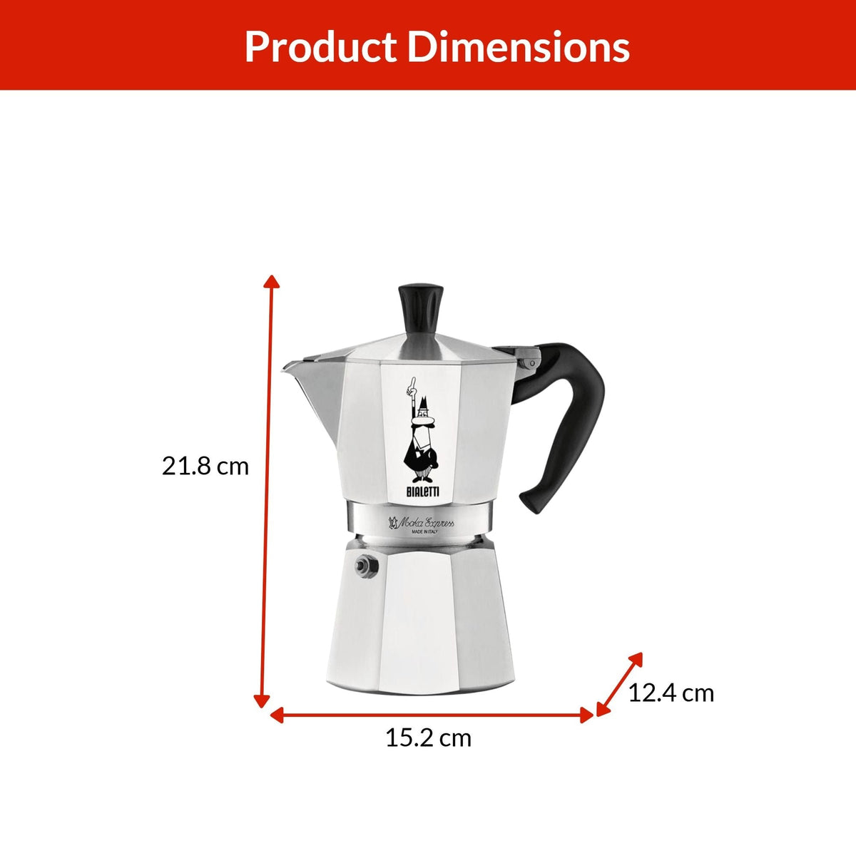 Bialetti Moka Pot with Ergonomic Anti-Scale Handle, 6-Cup
