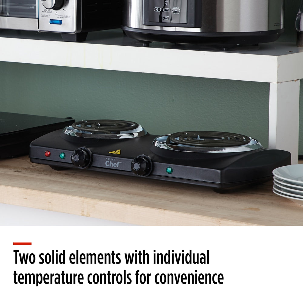 MASTER Chef Double Burner Hot Plate, Black, 1500W