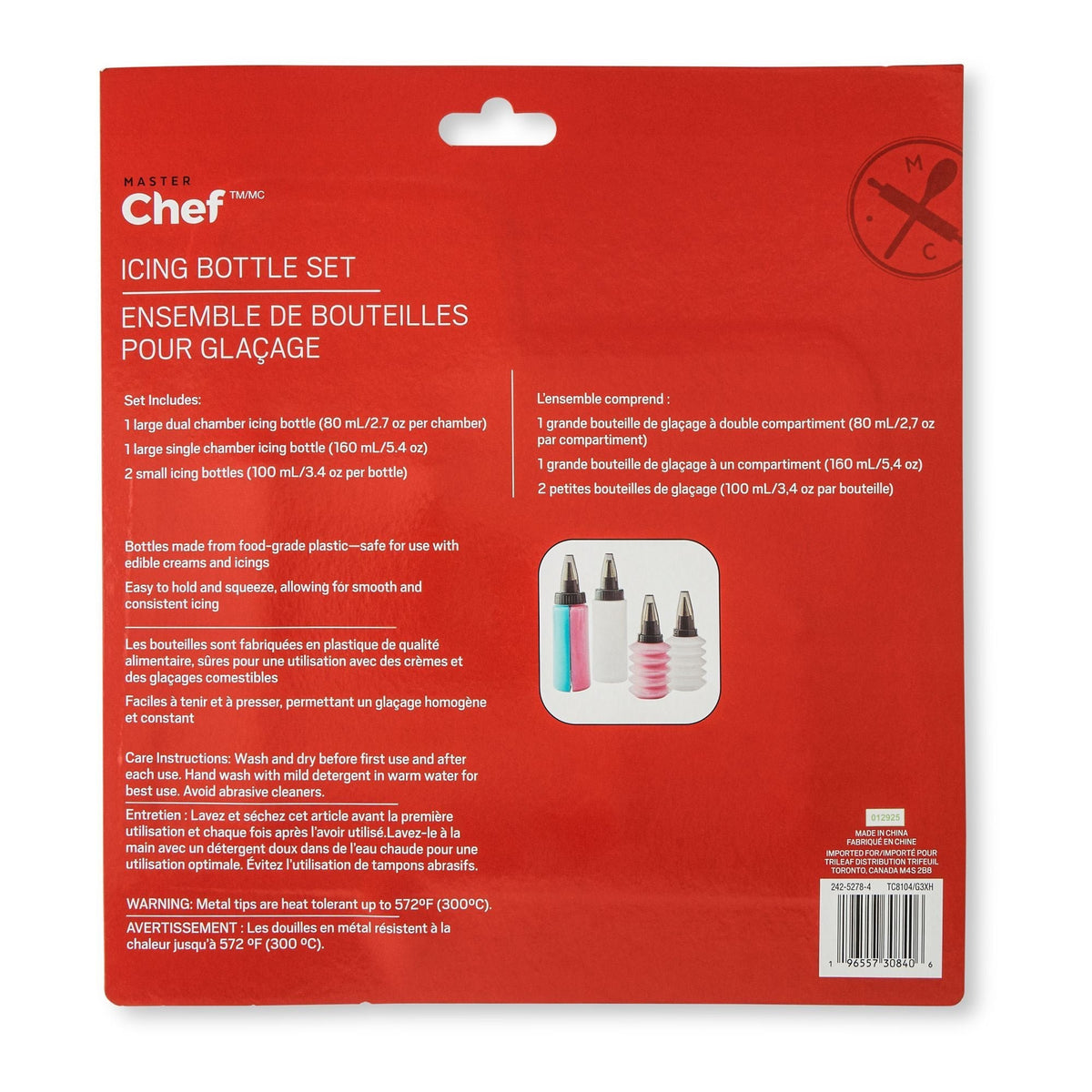 Master Chef Icing Bottle Set with 4 Different Tips, 4-pc