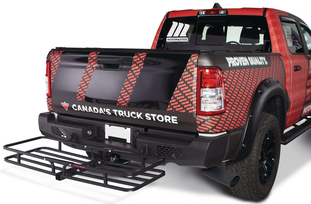 MotoMaster Steel Hitch Basket Cargo Carrier, 500-lb Capacity, Black