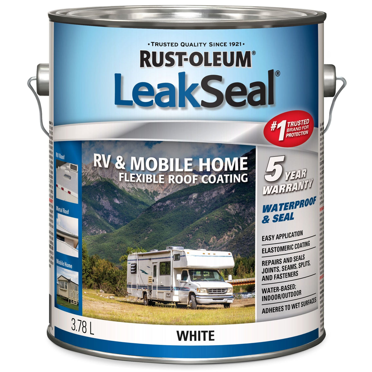 Rust-Oleum LeakSeal Waterproof Mobile Home & RV Roof Sealant / Coating, White, 3.78-L