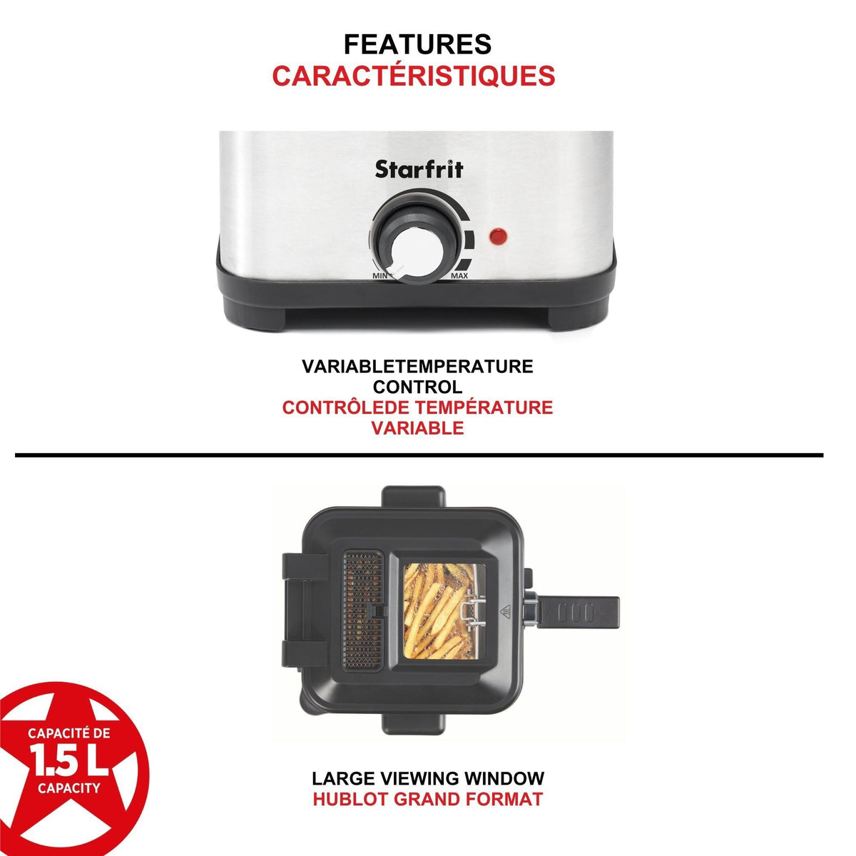 Starfrit Deep Fryer with Variable Temperature Control, 1.5-L
