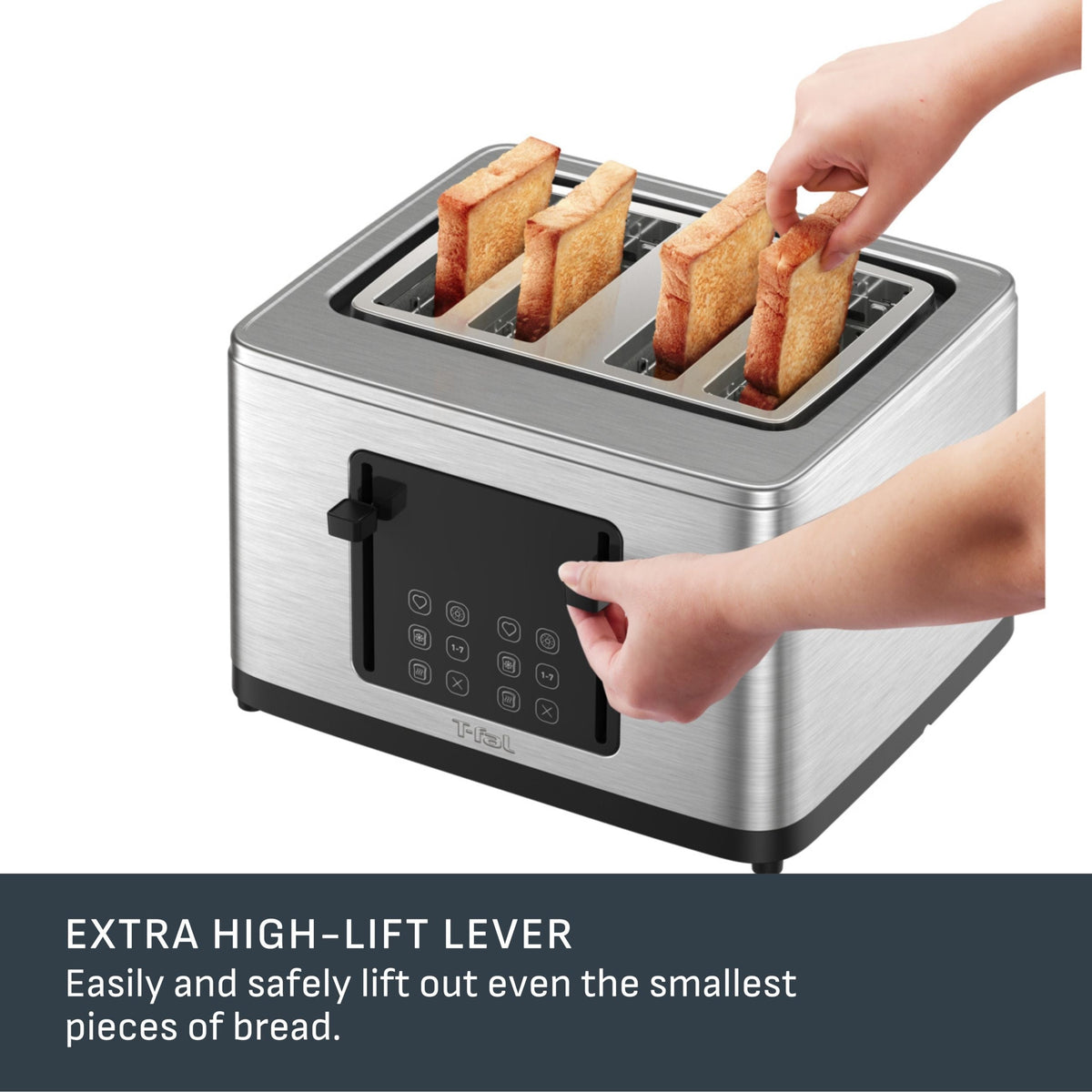 T-fal 4-Slice Stainless Steel Digital Toaster, Extra wide slots, 7 Browning levels