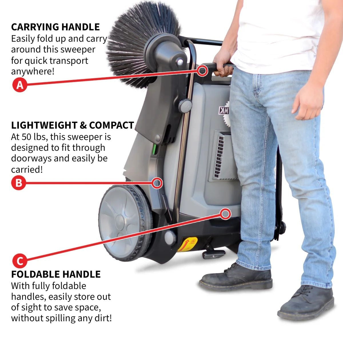 Tomahawk Commercial Push Sweeper & Hard Floor Cleaner, 38-in