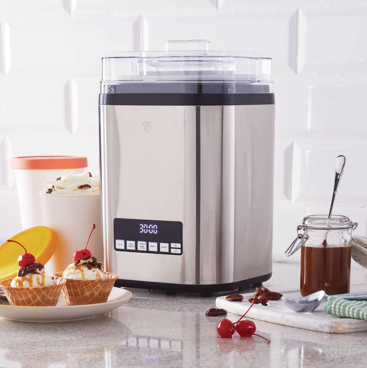 Vida by PADERNO Digital Ice Cream Maker, 4-in-1 Ice Cream & Frozen Treat Maker, Stainless Steel, 1.9-L