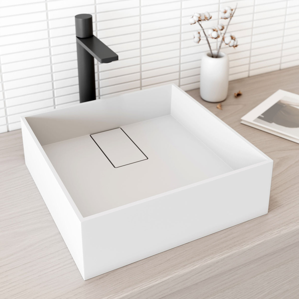 VIGO Bryant MatteStone 15x15-in Deep White Bathroom Sink/Basin with Square Vessel
