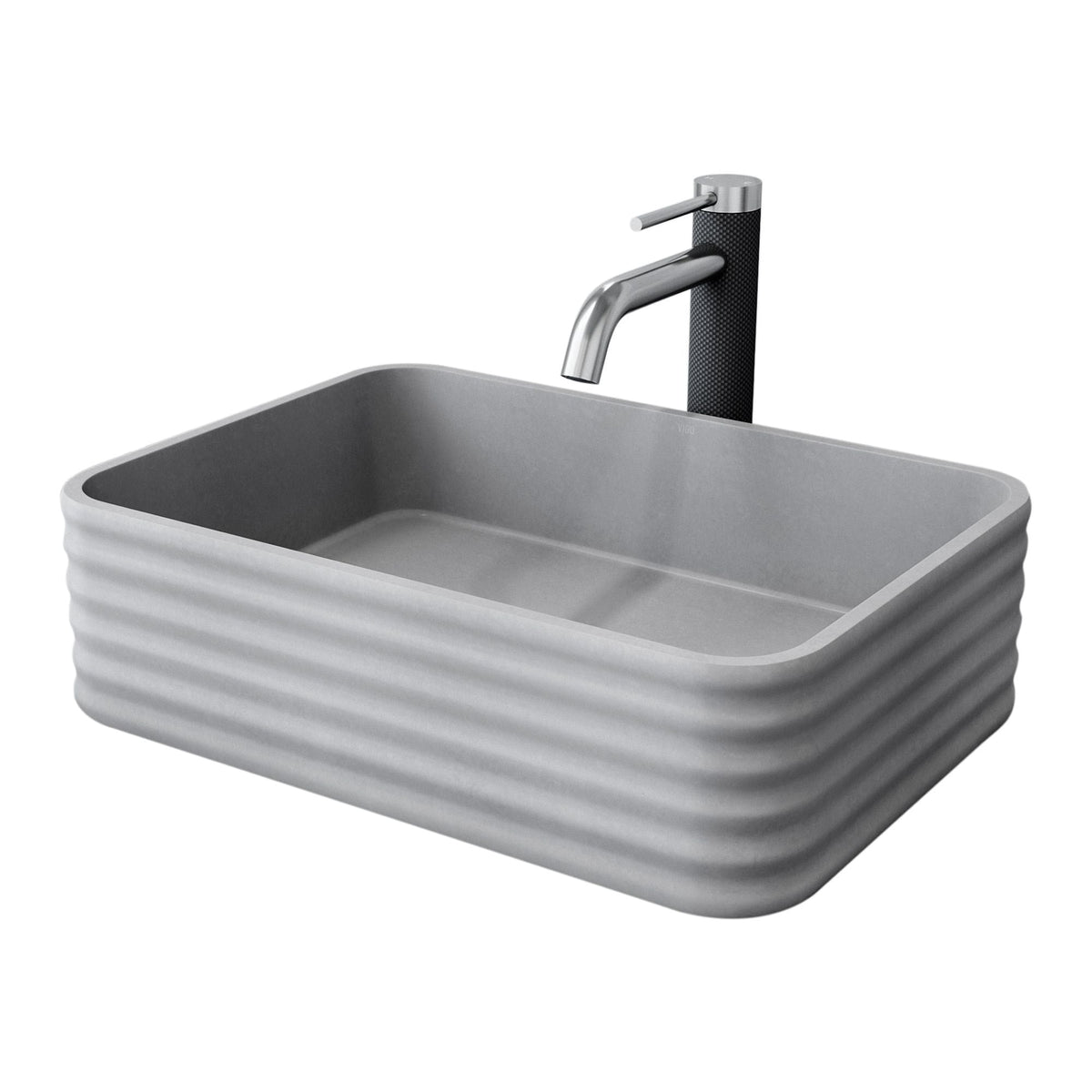 VIGO Cadman ConcretoStone Grey Bathroom Sink/Basin Set with Lexington Faucet and Rectangular Vessel
