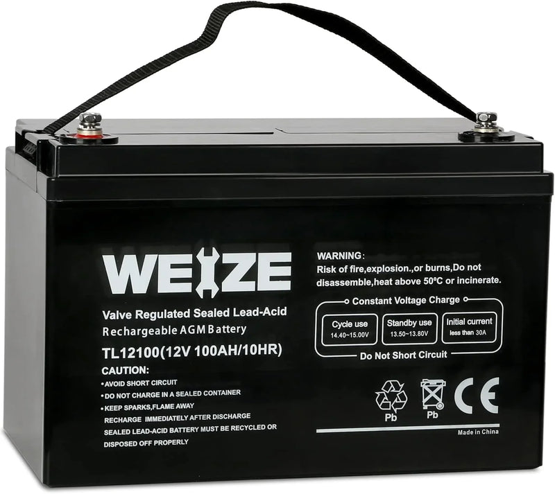 Deep Cycle AGM 12 Volt 100Ah Battery, Maintenance-Free, 3% Self-Discharge Rate, 1150A Max Discharge Current, Perfect for RV, Solar, Trolling Motor, Wind, Marine, Camping and Off-Grid System Q5