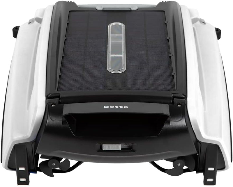 Solar Powered Automatic Robotic Pool Surface Skimmer Cleaner with 24/7 Continuous Cleaning Battery Power and Re-Engineered Twin Salt Chlorine Tolerant Motors (Blue) N1