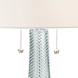 Modern desk lamp, 28.5 inches high, 2 sets. Features a sky-blue textured glass lampshade and a white cylindrical lampshade with a vortex pattern. Suitable for living room, bedroom, bedside table, night light, office, and home use.