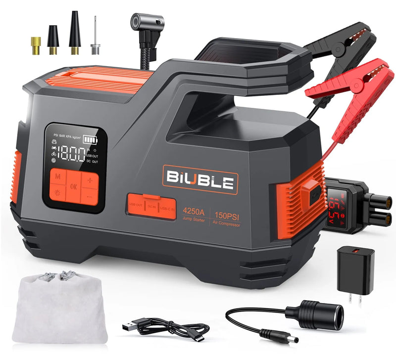 Car Jump Starter with Air Compressor, 4500A Peak 26800mAh 12V Auto with 150PSI Tire Inflator（up to All Gas or 10.0L Diesel Engine） A9