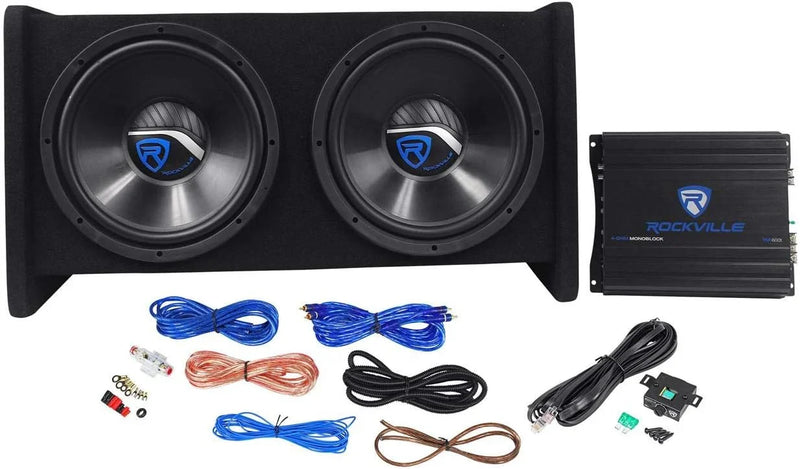 RV12.2B 1200W Dual 12" Car Subwoofer Enclosure Mono Amplifier Amp Kit D1