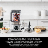 Blender and food processor combination set, Foodi powerful blender system, suitable for making smoothies, bowl foods, spreads and milkshakes, with 6 functions, 72-ounce water jug, portable cup, silver color, SS401 model.