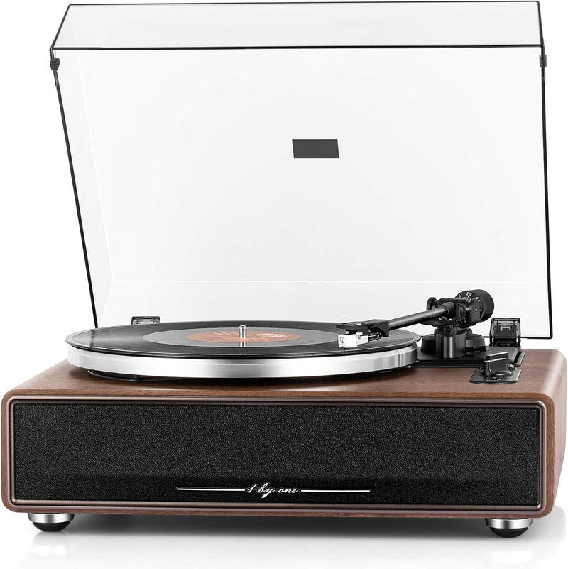 High Fidelity Belt Drive Turntable with Built-in Speakers, Vinyl Record Player with Magnetic Cartridge, Bluetooth Playback and Aux-in Functionality, Auto Off O8