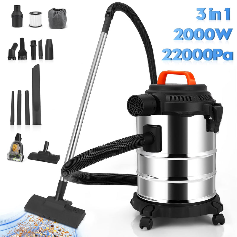 RELOIVE Wet Dry Vacuum,4.5 Gallon 2000W 6.5 Peak HP,3-in-1 Stainless Steel Shop Vacuum Wet and Dry,with Filter and Attachments for House Garage... W5