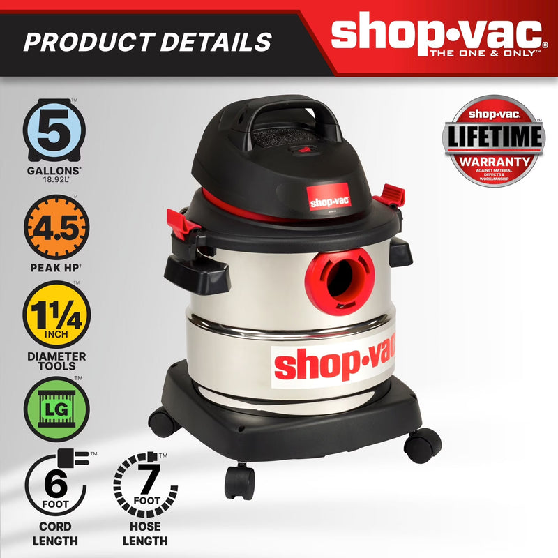 Shop-Vac 5 Gallon 4.5 Peak HP Wet Dry Vacuum O3