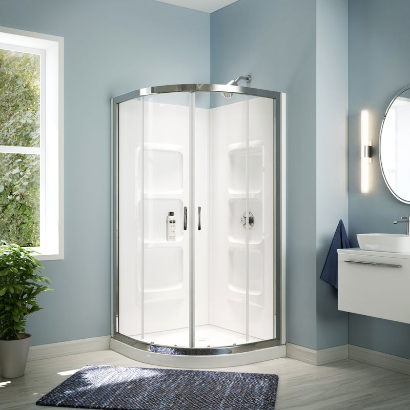 A&E Bath Taylor Frameless Acrylic Base & Walls Shower Enclosure Kit with Sliding Door & Shelves, White G5