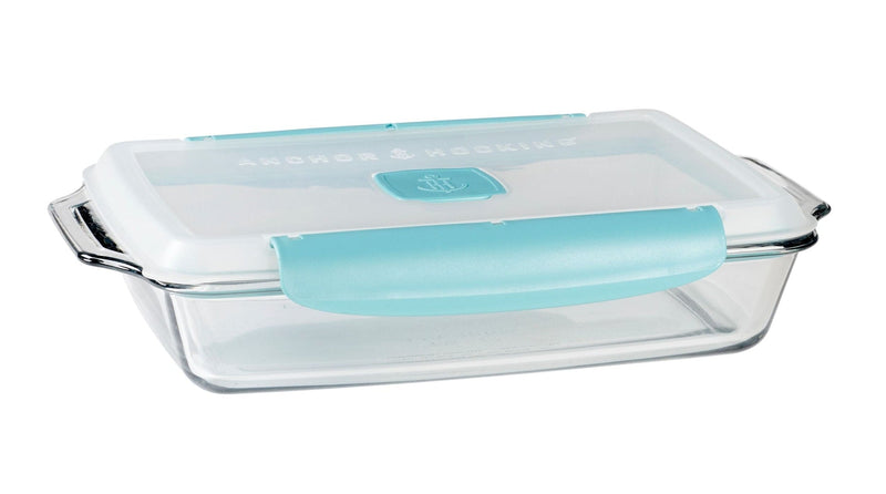 Anchor Hocking Rectangular Glass Bakeware Container with TrueLock Vented Locking Lid, 3-qt O2