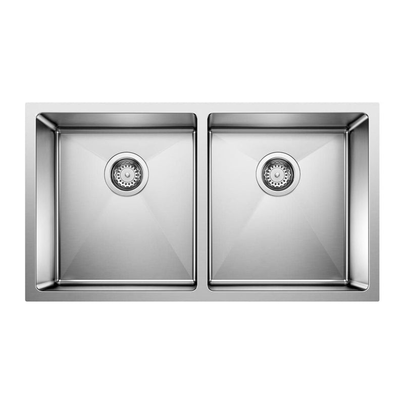 Blanco Quatrus R15 32-in 50/50 Double Bowl Undermount Stainless Steel Kitchen Sink J4