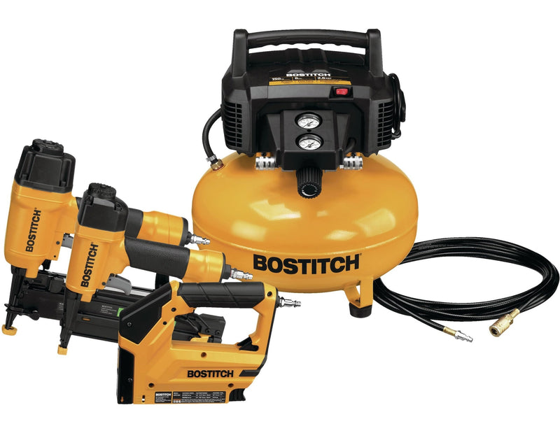 Bostitch Oil-Free Portable 3-Gun & Pancake Air Compressor Combo Kit, 150-PSI R1