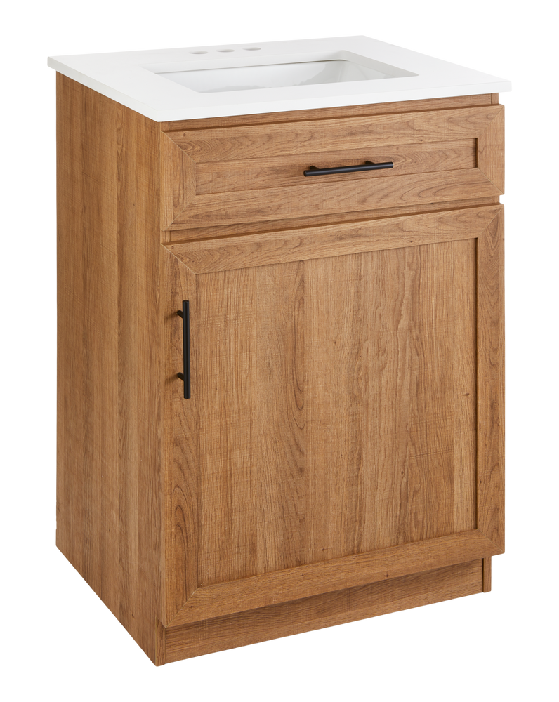 CANVAS Danville Single Door Single Sink Stone Top Bathroom Vanity, Honey Oak, 24-in Z9