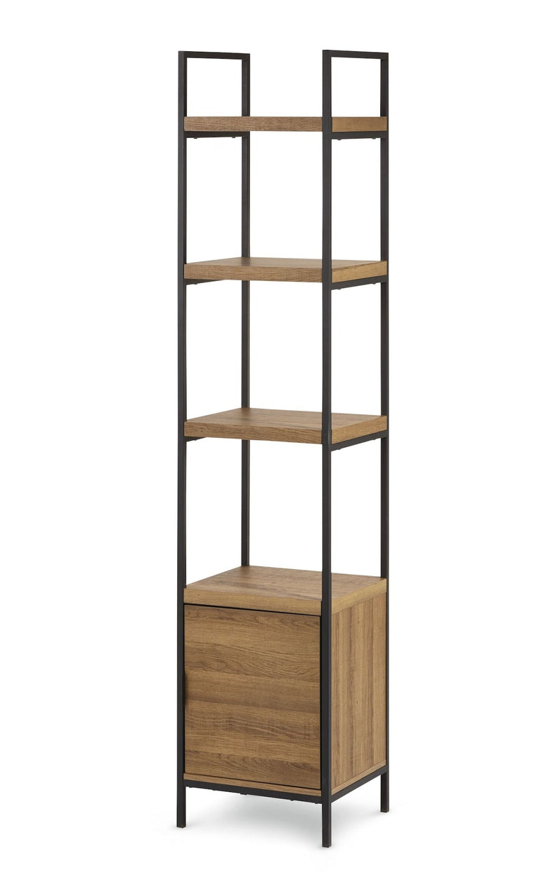 CANVAS Robson 4-Tier Metal Frame Narrow Bookcase With Storage Door, Oak Finish O3