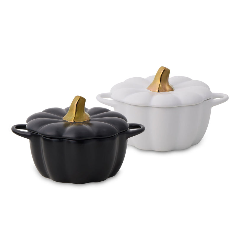 Core Kitchen 320-mL Black/White Ceramic Pumpkin Cocotte, 2-pk K7