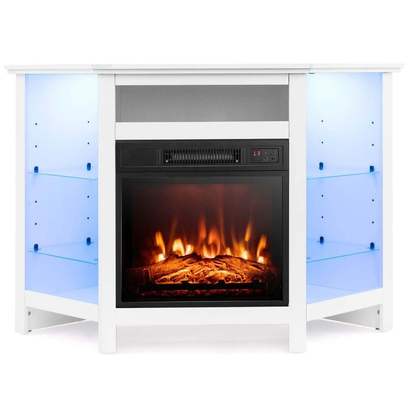 Costway Fireplace TV Stand with LED Lights, White Y5