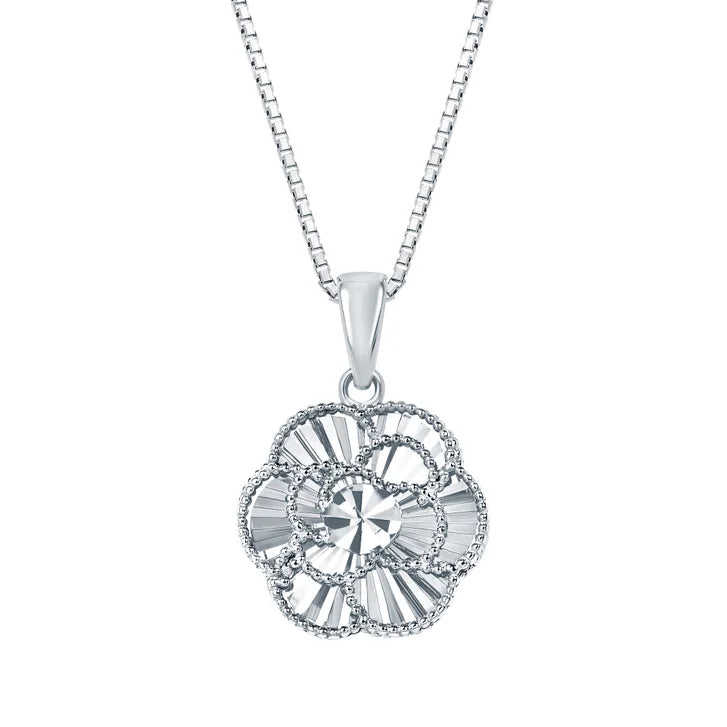 Diamond Cut Floral Pendant in White Gold R7