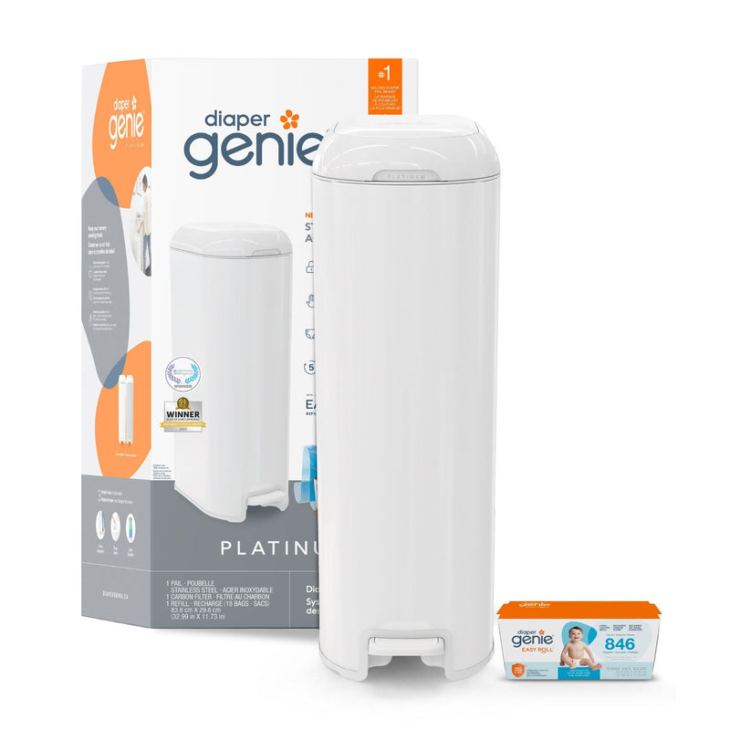 Diaper Genie Platinum Stainless Steel Pail, White L1