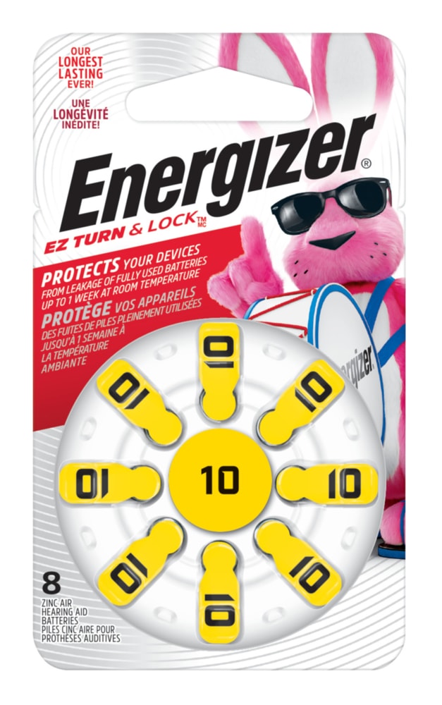 Energizer 8-pk Size AZ10 1.4V / 1.4 Volt Zinc Hearing Aid Batteries, EZ Turn Lock X8