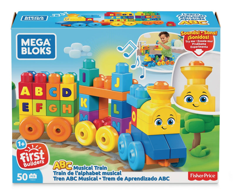 Fisher Price Mega Bloks First Builders ABC Musical Learning Train Playset, 50 pc, Ages 1+ I6