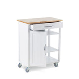 For Living Wood Top Kitchen Utility Storage Cart/Island With Locking Wheels, White