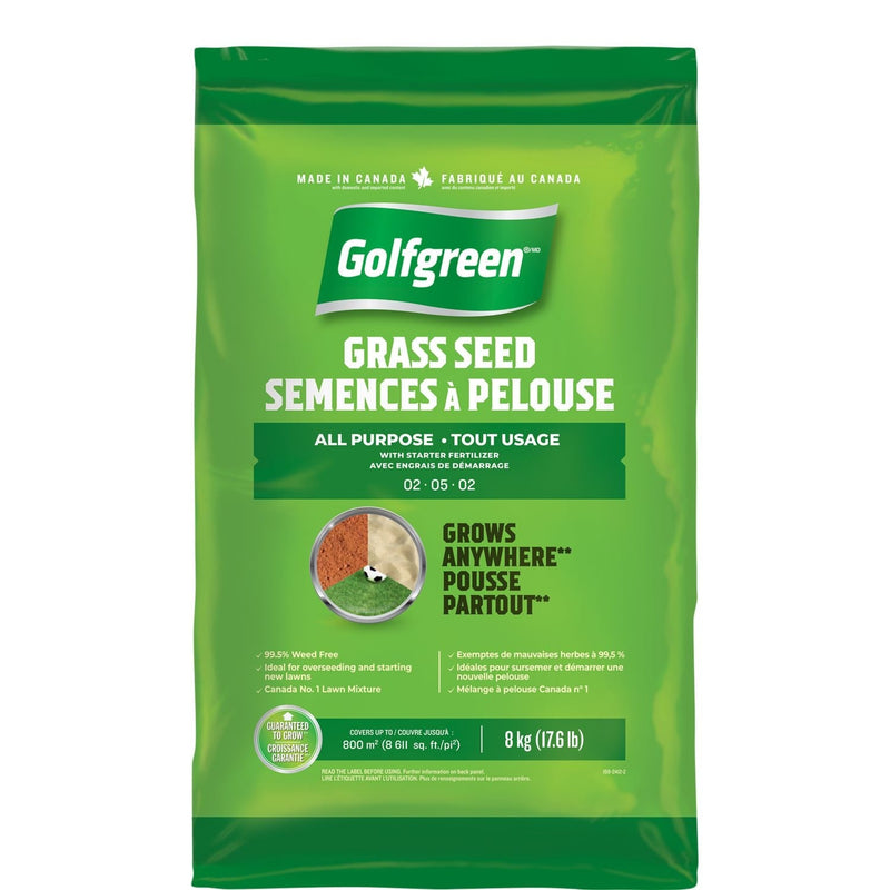 Golfgreen All Purpose Grass Seed with Starter Fertilizer, Weed-Free, 2-5-2, 8kg M6