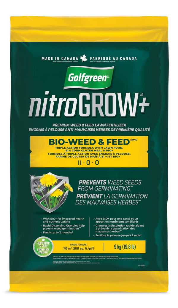 Golfgreen Nitrogrow+ Bio-Weed & Feed Lawn Fertilizer, 11-00-00, 9-kg L4