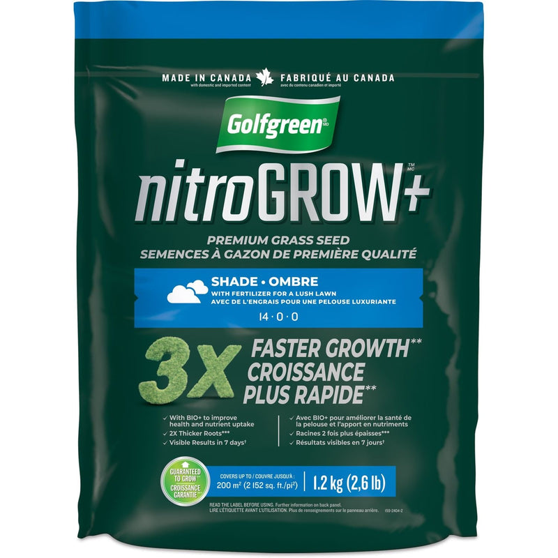 Golfgreen Nitrogrow+ Premium Nitrogen Enriched Shade Grass Seed with Fertilizer, 14-0-0, 1.2kg Z1