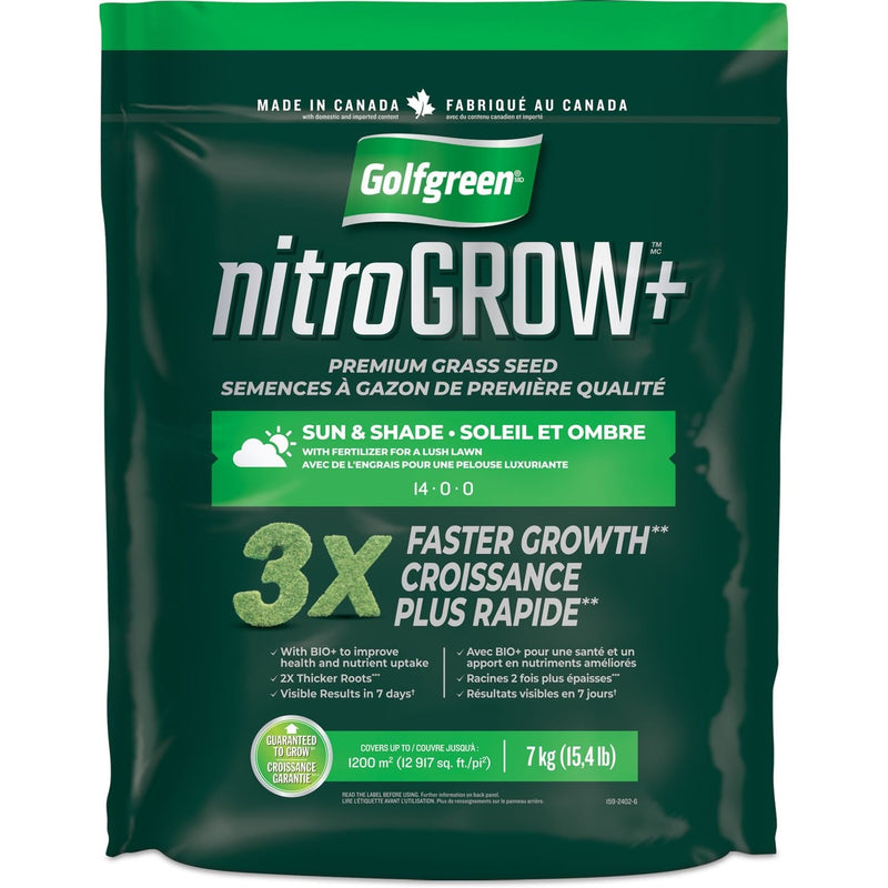 Golfgreen Nitrogrow+ Premium Nitrogen Enriched Sun and Shade Grass Seed with Fertilizer, 14-0-0, 7kg F2