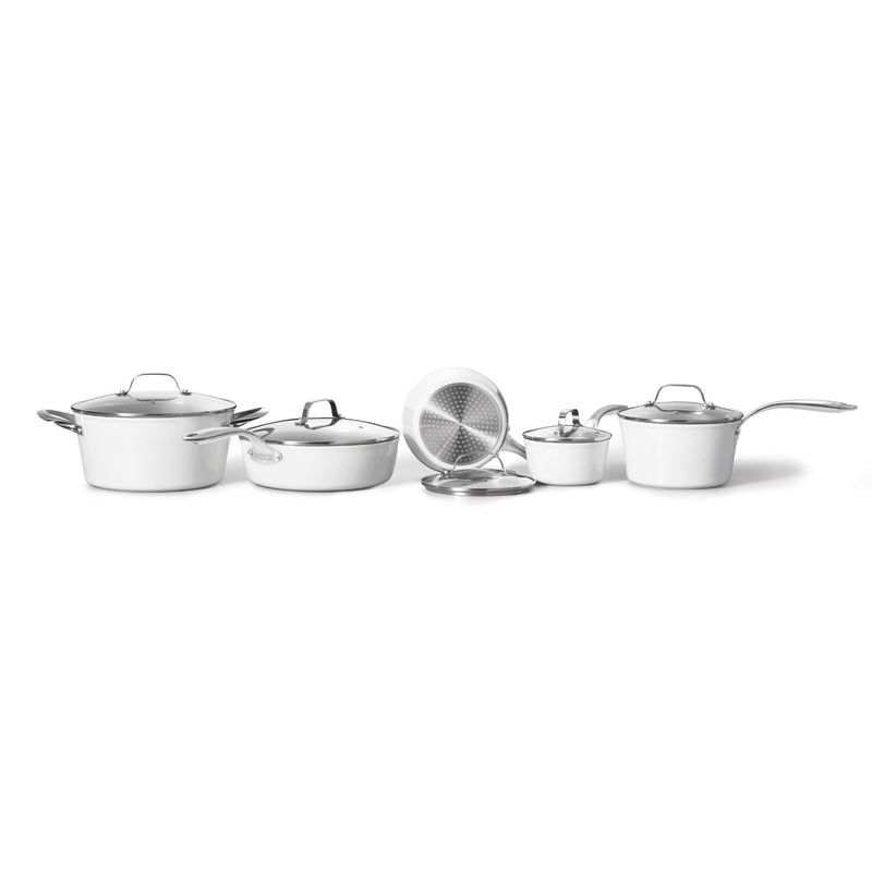 Heritage The Rock Ceramic Zero Cookware Set, Non-Stick, Dishwasher & Oven Safe, White, 10-pc W3