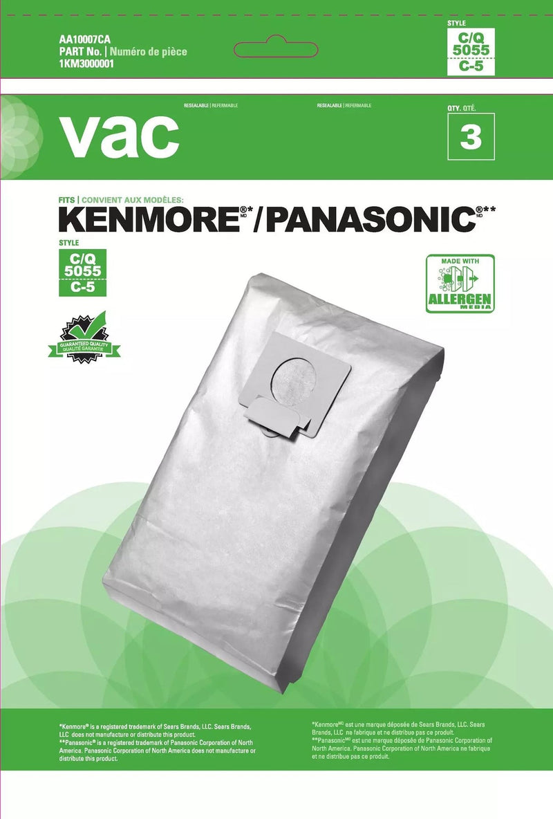 Kenmore 5055 & Panasonic C5 Replacement Vacuum Cleaner Bags, 3-pk C0