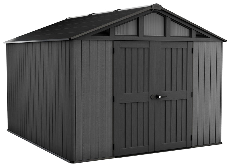 Keter Apex Resin 2-Door Outdoor Storage Shed with Full Length Skylight, Grey, 10-ft x 11.5-ft F8