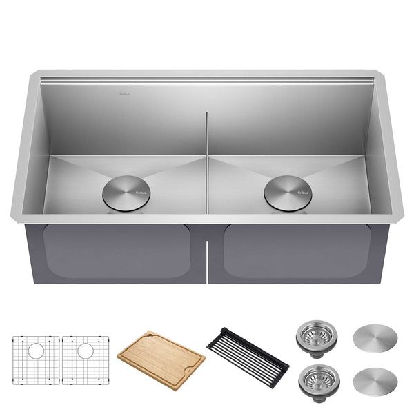 Kraus Kore Undermount Stainless Steel Single Bowl Kitchen Sink with Add-Ons, 33x19x11-in O0