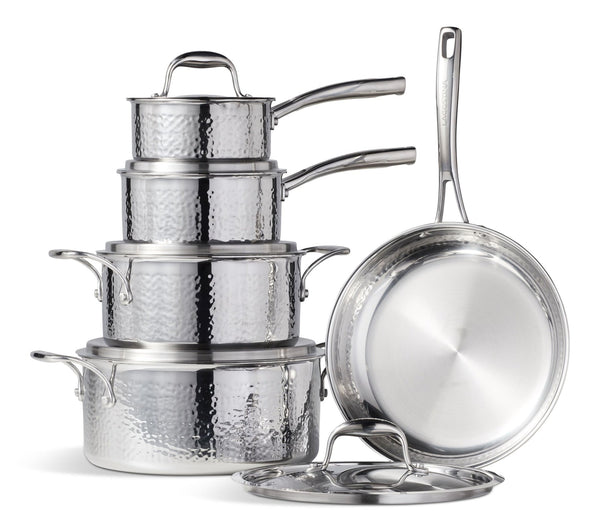 Lagostina 3-Ply Hammered Stainless Steel Cookware Set, 10-pc B3