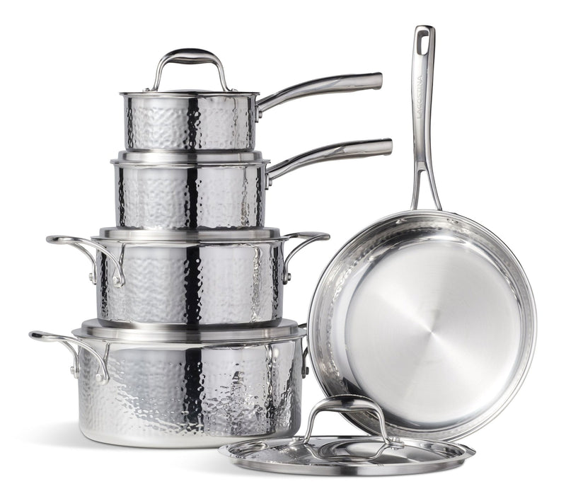 Lagostina 3-Ply Hammered Stainless Steel Cookware Set, 10-pc B3