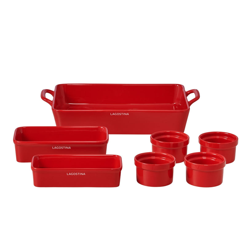Lagostina Stackable Red Ceramic Bakeware Set with Handles, 7-pc W9