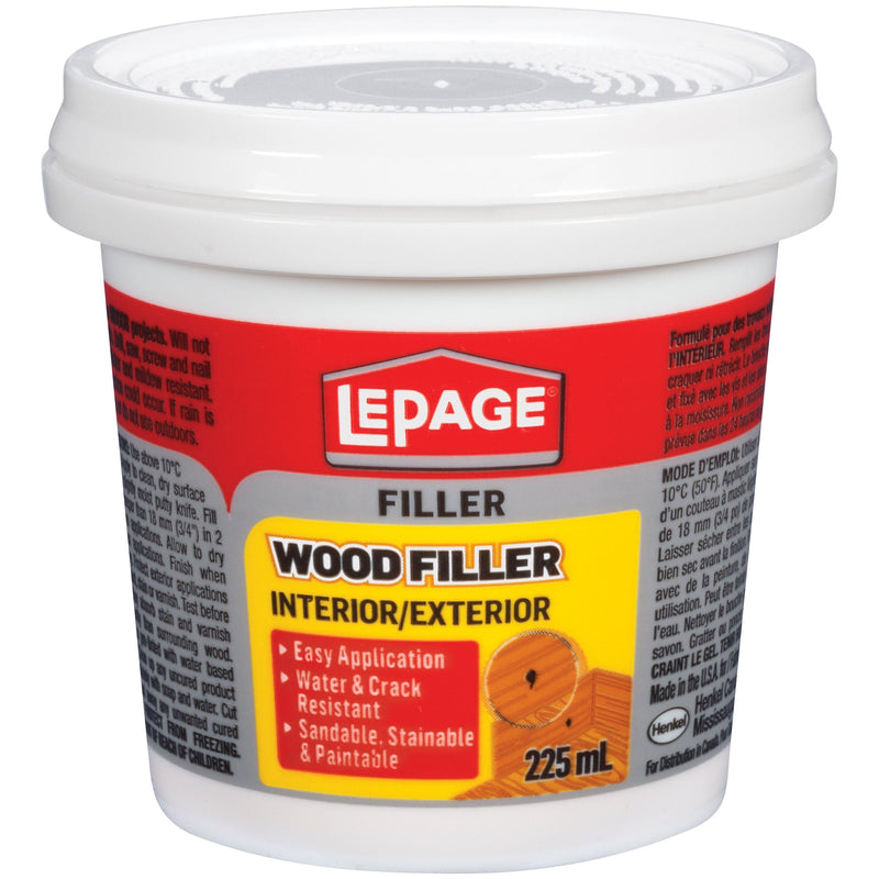 LePage Interior/Exterior Wood Filler, Repairs Cracks & Holes, Water-Resistant, Brown, 225-mL B4
