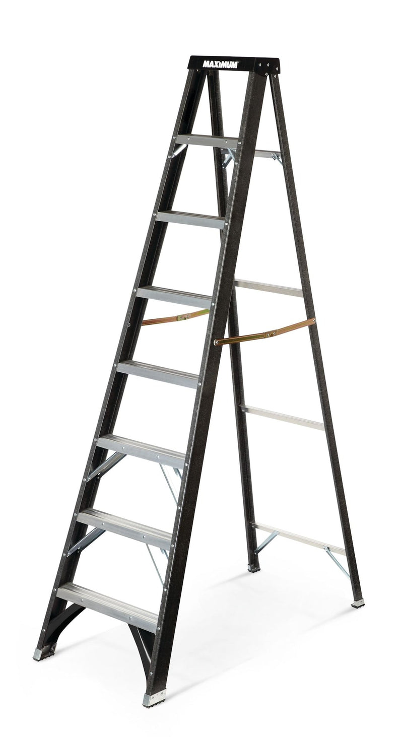 MAXIMUM Grade 1 Fibreglass Heavy-Duty Industrial Step Ladder, 250-lb, 8-ft D1