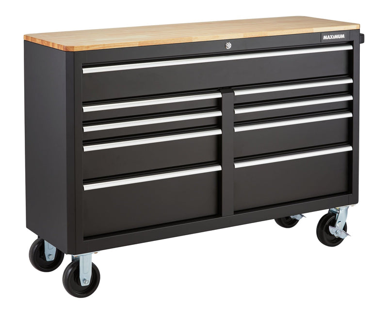MAXIMUM Tool Storage Cabinet, Built-In Power Bar with USB, 9-Drawer, 56-in, Matte Black N1