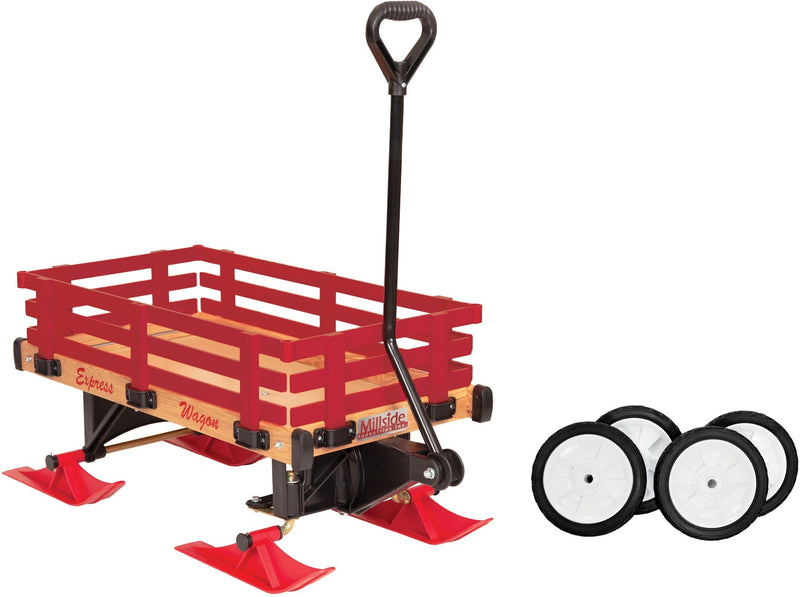 Millside Industries Express Kids' Convertible Wooden Wagon Sleigh/Sled For All Seasons, Ages 3+ I5