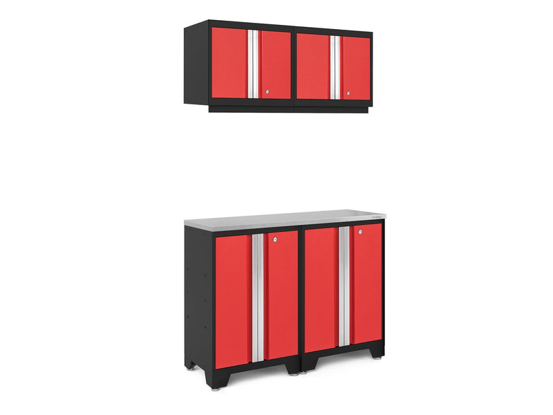 NewAge Bold 3.0 Series All-in-One Lockable Steel Garage Cabinetry Set with Stainless Steel Top, Black/Red, 48-in x 18-in x 76.75-in, 5-pc I6